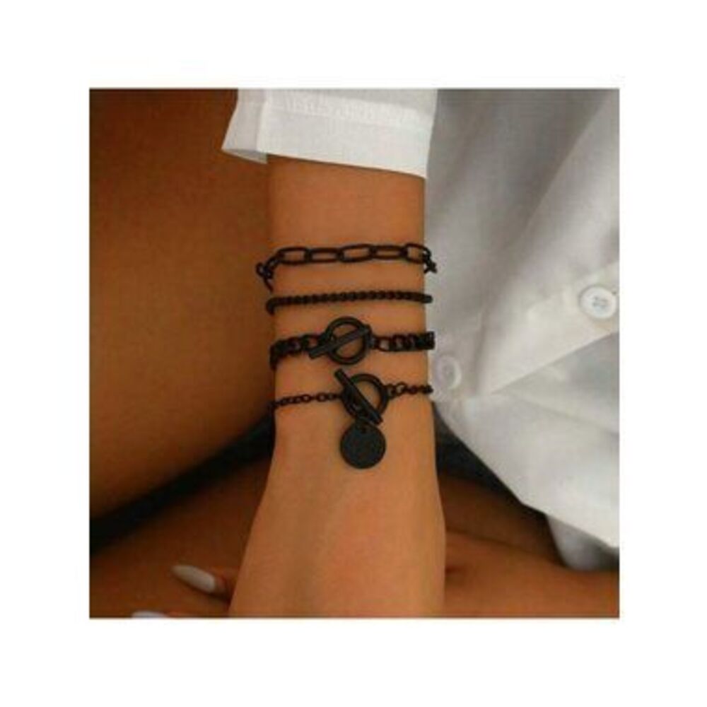 Black Toggle 4pc Chain Bracelet Set